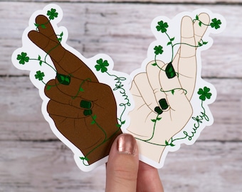 Fingers Crossed Sticker | Four Leaf Clover Sticker, Good Luck Sticker, Aesthetic Sticker, Waterproof Vinyl Decal for Laptop/Water Bottle
