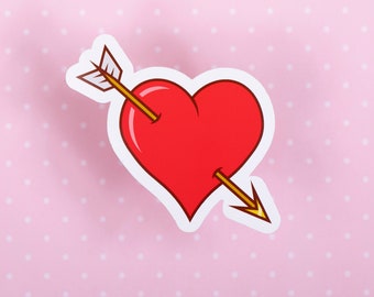 Pegatina de corazón con flecha / Bonita pegatina de corazón, regalo de San Valentín, pegatina estética, vinilo impermeable para botella de agua, portátil y Kindle