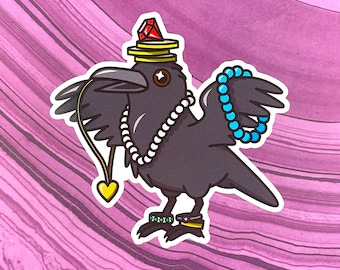 Trinket Crow Sticker | Bird Lover Gift, Crow/Raven Sticker, Halloween Sticker, Bookish Sticker, Waterproof Vinyl Decal for Kindle/Laptop