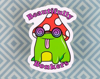 Sticker en vinyle champignon grenouille drôle : décoration hippie cottagecore