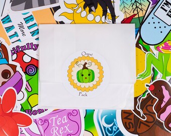 Oeps! Pakket met 5 mysterieuze stickers | Verrassingsstickerpakket, kortingsstickers, waterdichte vinylstickers voor laptop/waterfles/auto/Kindle