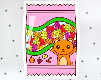 Pegatina de osito de goma kawaii: vinilo impermeable para portátil y diario