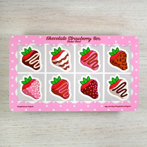 Sticker Sheet Chocolate Strawberries | Mini Strawberry Stickers Kawaii Food Cute Fruit Stickers for Journal Stickers for Planner Aesthetic