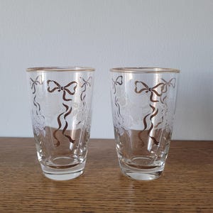 ヴィンテージ Libbey クラシック ローズ タンブラー 2 個セット ゴールドリボン付き