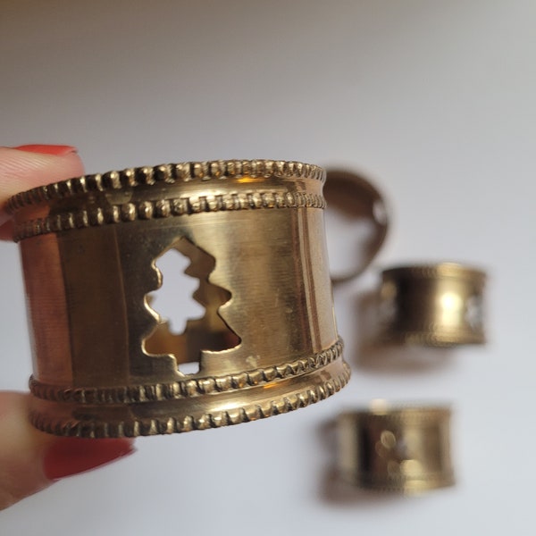 Vintage Brass Christmas Tree Cut Out Napkin Rings Set of 4