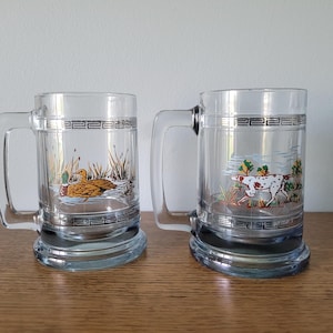 Vintage Princess House Kolonialsammlung Bierkrüge mit Stockente und Spaniel Jagdhund 2er Set