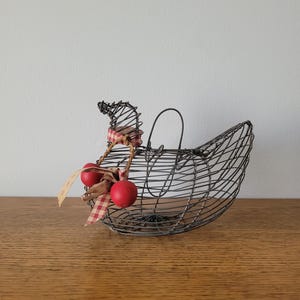 Vintage Chicken Wire Egg Basket with Handles Farmhouse Country Style