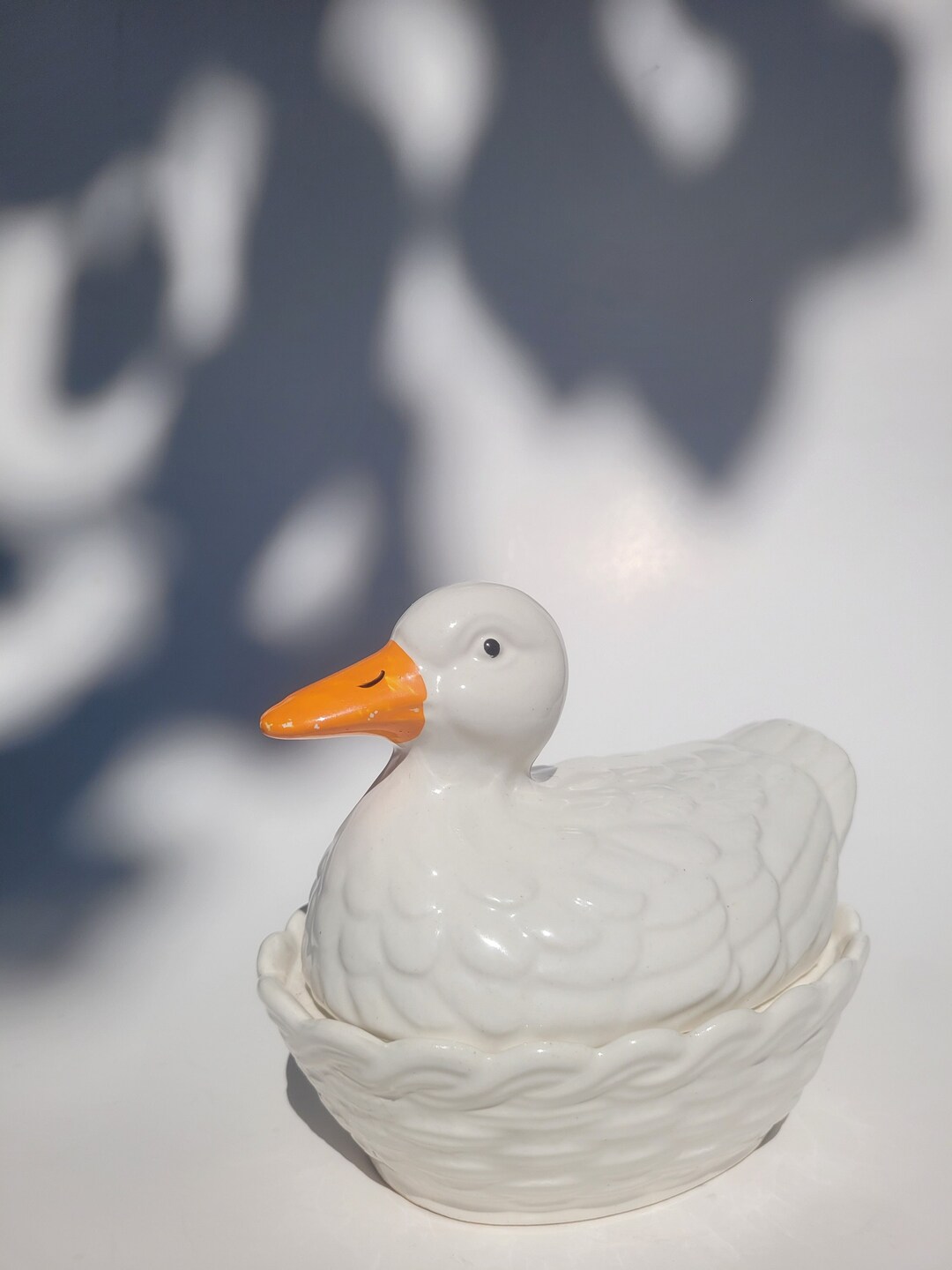 Vintage Ceramic White Duck on Nest Two Piece Trinket Box Etsy