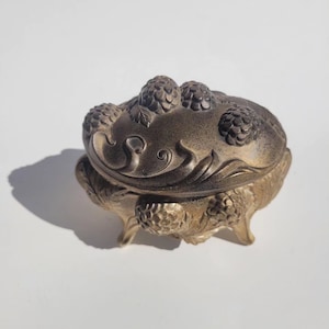 Antique Art Nouveau Style Footed Casket Box with Pinecones and Matte Brass Finish