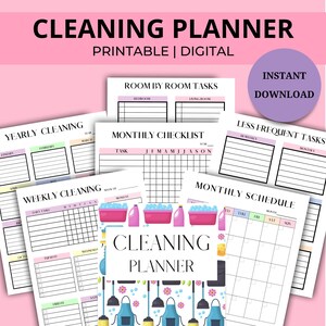 Printable Cleaning Planner, PDF, Digital, Instant Download, Weekly Cleaning Planner