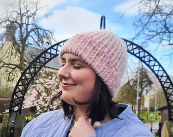 Brioche Knit Hat/Beanie with Contrasting Textures Brioche Beginner Friendly - Aniela Hat