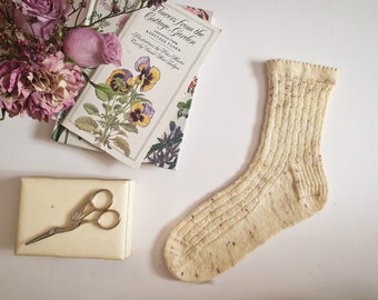 Easy Beginner Cuff Down Picot Ribbed Faux Cable Socks- Marysia Socks
