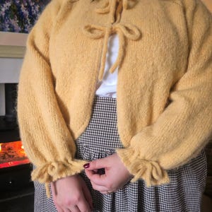 Top Down Raglan Tie Cardigan with Rounded Hem and Puff Sleeves - Amelka Cardigan