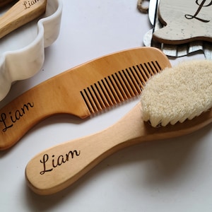 Natural wood comb and brush set, blank brush and comb, engravable brush and comb, personalized brush and comb set, baby brush and comb set