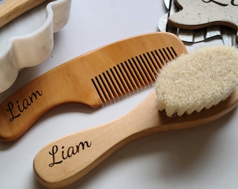 Natural wood comb and brush set, blank brush and comb, engravable brush and comb, personalized brush and comb set, baby brush and comb set