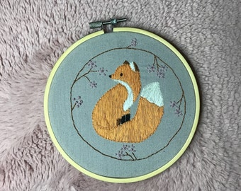 Hand stitched woodland themed fox embroidery