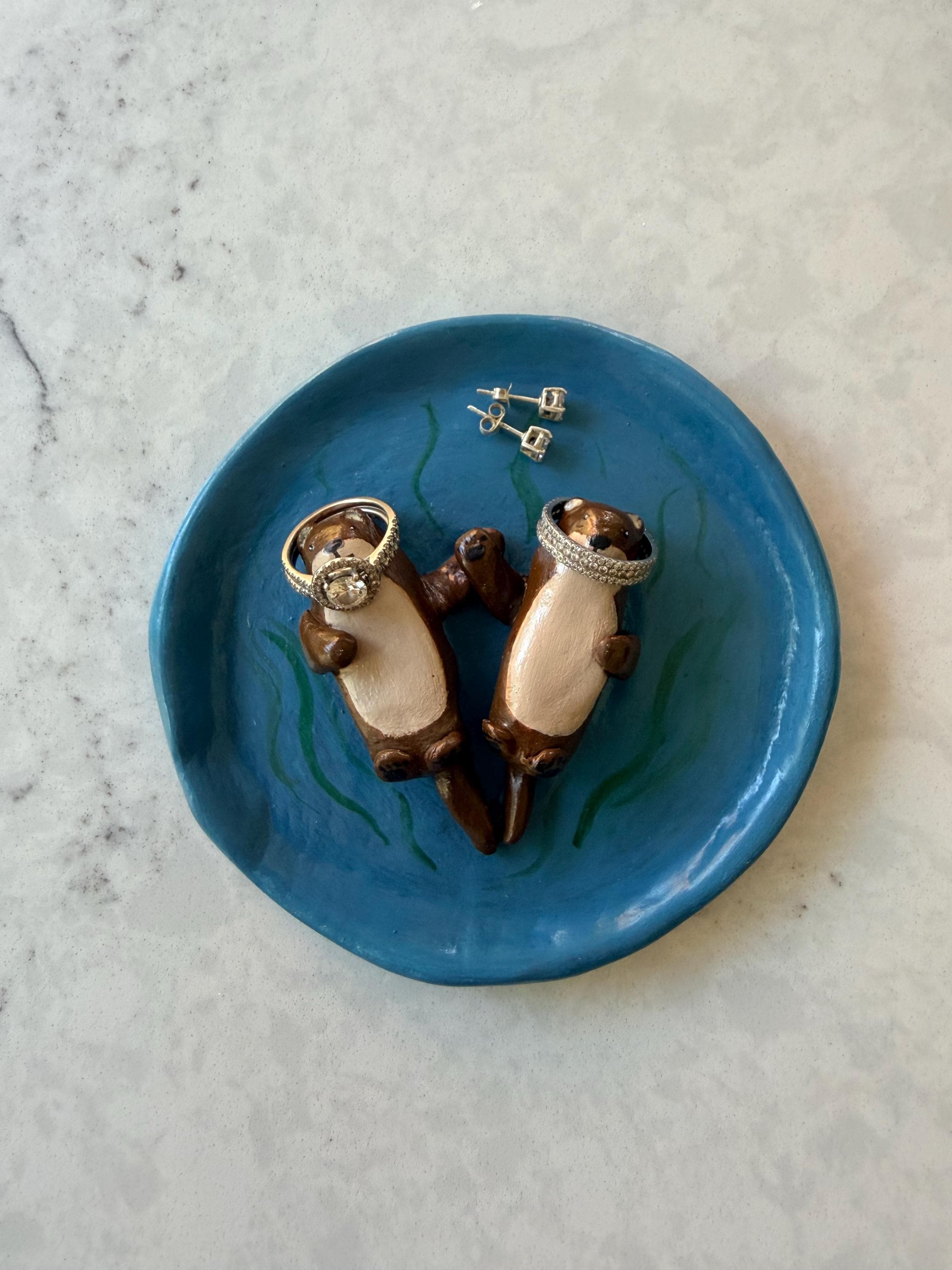 Handmade Sea Otter Trinket Dish: Ring Holder, Clay Jewelry Tray, Couple…