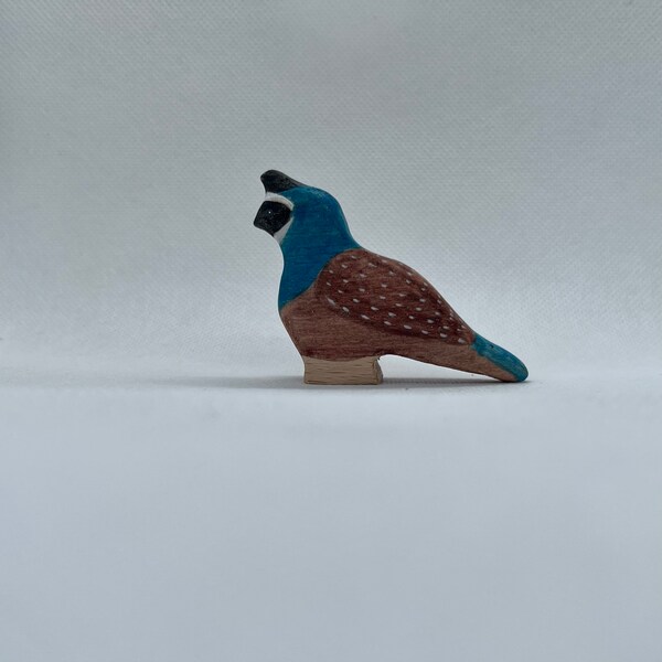 California quail bird wooden toy pretend play Montessori Waldorf vegan nature handcrafted