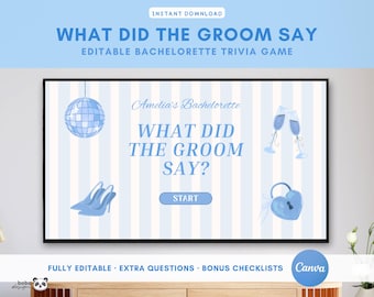 What Did the Groom Say? Bachelorette Party Game: Editable Trivia (Digital Download) Blue