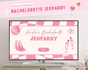 Retro Pink Bridal Bachelorette Jeopardy Game Template Canva Editable Jeopardy Powerpoint Bridal Bachelorette Weekend Trip Bachelorette Game