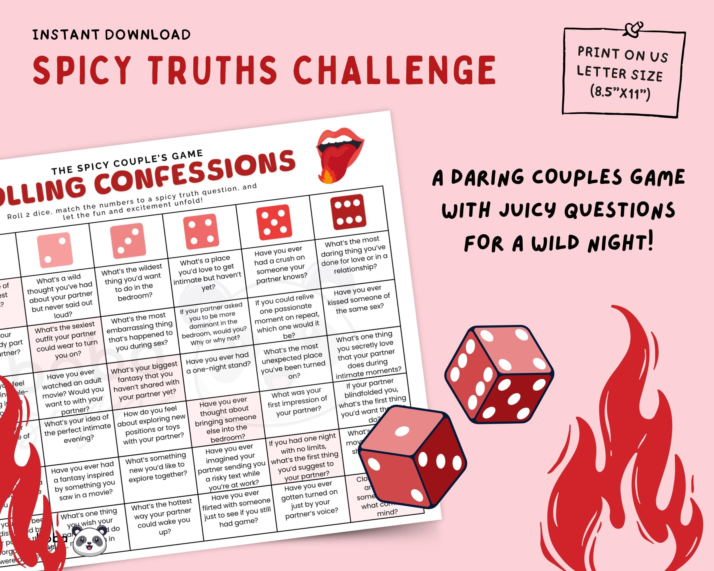 Printable Dirty Truth Game for Couple Spicy Couples Dice Game Spicy