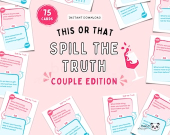 Printable Spill The Truth This or That Couple Drinking Game Card Adult Game Cards Digital Couple Game Cards Truth or Dare Date Night Games