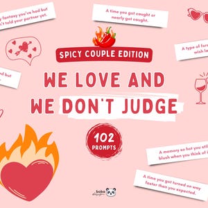 Spicy We Love and We Don&#39;t Judge Couple Drinking Game Card Adult Game Cards Couple Game Cards Date Night Games Couple Conversation Game