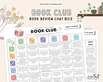 Juego de club de lectura imprimible Juego de reseñas de libros Juego de dados para el club de lectura Temas para iniciar conversaciones en el club de lectura Preguntas para debates en grupo de lectura del club de lectura
