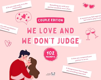 Jogo de bebida para casais "Nós amamos e não julgamos" para impressão, cartas de jogo para adultos, cartas de jogo para casais, jogos para encontros noturnos, jogo de conversa para casais