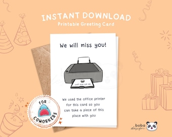 Tarjeta de "Te extrañaremos". Tarjeta divertida de despedida imprimible para compañero de trabajo. Tarjeta divertida de despedida de despedida. Tarjeta de felicitación divertida para compañero de trabajo. Regalo para compañero de trabajo.