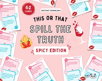 Printable Spicy Spill The Truth This or That Couple Drinking Game Card Spicy Adult Game Cards Couple Game Truth or Dare Date Night Games