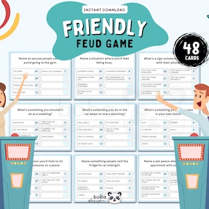 Printable Friendly Feud Game Printable Group Party Game Office Game Trivia Game Printable Feud Party Card Game Friend game party Family Feud