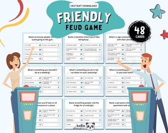 Freundliche Fehde Spiel Druckbare Gruppe Party Spiel Bürospiel Trivia Spiel Druckbare Fehde Party Kartenspiel Freund Spielparty Familie Feud