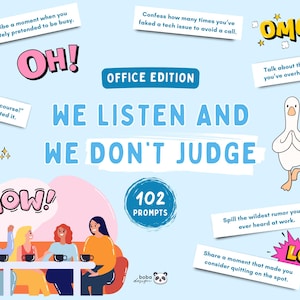 Printable We listen and We Don&#39;t judge Office Icebreaker Game Team Building Game Get to know you Icebreaker questions Fun Office Table Talk