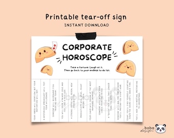 Printable Corporate Horoscope Positivity Funny Office Sign Cubicle Decor Funny tear off Office Decor Funny Break Room Printable Work Sign