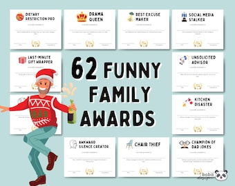 Printable Funny Family Awards Appreciation Fun Gifts for Family Members Sarcastic Family Awards Funny Family Reunion Award Christmas Game