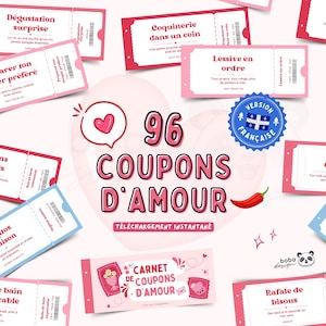 FRANCUSKI 96 Pikantne, drukowane kupony miłosne Książka po francusku dla par Carnet de coupons d'amour Zabawne pomysły na randki Książka kuponów Zabawne kupony dla dorosłych