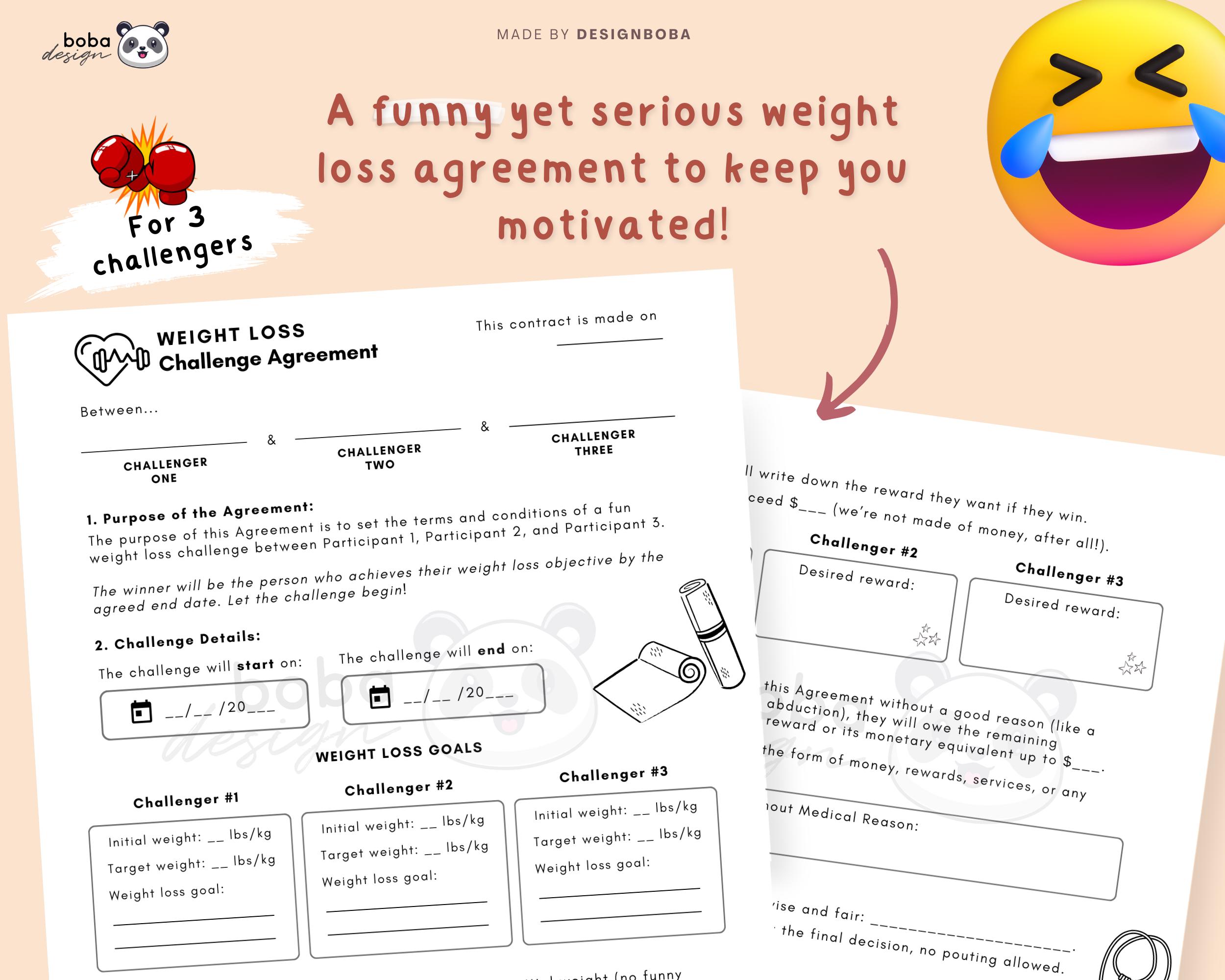 Weight Loss Challenge Contract for 3 Printable Weight Loss Agreement ...
