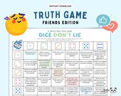 Printable Fun Truths Dice Game Friends Game Night Party Game Table Hen Party Games Pre Drink Games Truth or Dare Game Night Date Night Idea