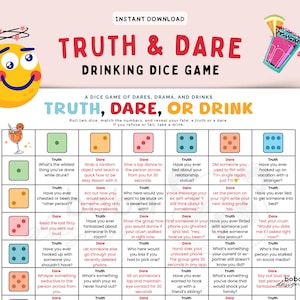 Printable Truth Or Dare Game Pre-drinking Party Game Date Night Games Dirty Dice Game Couple Dare Dirty Truth and Dare Adult Games couple