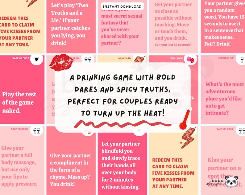 Printable Spicy Couple Drinking Game Card Dirty Adult Game Cards