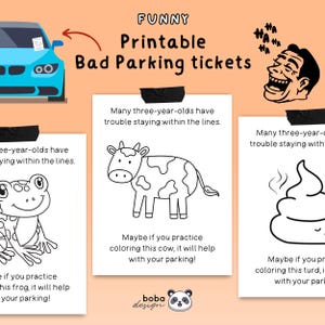 Grappige afdrukbare slechte parkeerkaarten Slechte parkeerkaarten Je parkeert als een eikel nep-parkeerkaart Je parkeert als een idioot Funny printable