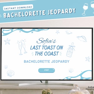 Last Toast on The Coast Bachelorette Jeopardy Game Canva Trivia Editable Game Coastal Bridal Party Bachelorette Trivia Template Editable