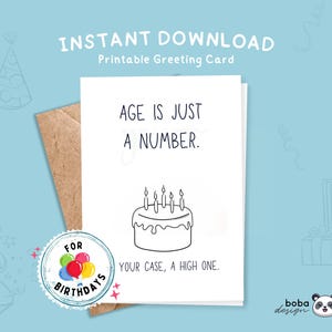 Age is just a number in your case a high one Printable Funny Happy Birthday Card siblings Funny birthday card coworker Funny Greeting Card