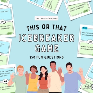 Afdrukbare deze of die Icebreaker-game Teambuildinggame Leer je kennen Icebreaker-vragen Deze of dat-gamekaart Afdrukbare kantoorgames