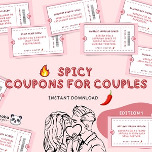 Coupons imprimables épicés pour couple - Idées de rendez-vous amusants à imprimer, Cartes de réduction d&#39;amour drôles, Carnet de coupons pour petit ami et Coupons pour adultes amusants