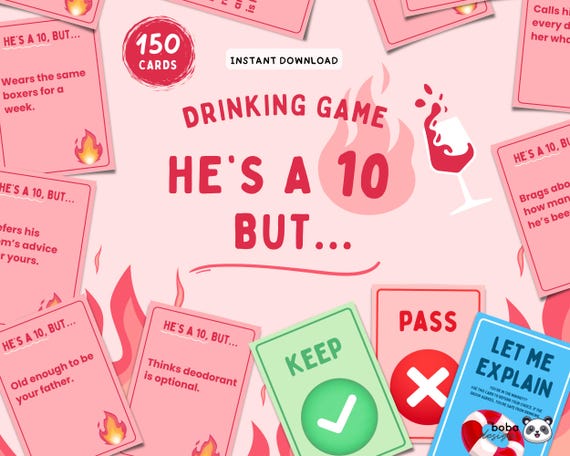 Printable He's a 10 but Girls Drinking Game Girls Bachelorette Game Ladies Night Game Girls Night Game Bridal Digital Games Adult Card Game