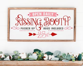 Kissing Booth, Valentine's Day Decor, Vintage Valentine, Living Room Sign, Custom Farmhouse Sign, Wood Sign, Gift for the Home, Wedding Gift