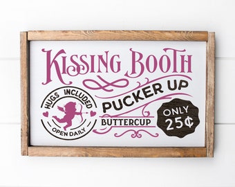 Kissing Booth, Valentine's Day Decor, Vintage Valentine, Cupid Decor, Living Room Sign, Custom Farmhouse Sign, Wood Sign, Gift for the Home