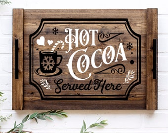 Custom Farmhouse Christmas Tray: Rustic Hot Cocoa Bar Decor